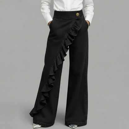 📢📢30% OFF !! ⏰Women’s Asymmetrical Ruffle Wide-Leg Denim Pants