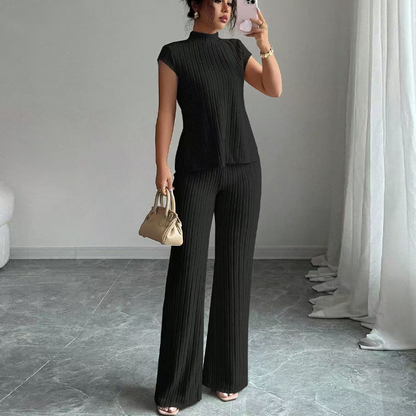 📢📢35% OFF !! ⏰Elegant Mock Neck Top & Wide-Leg Pants 2-Piece Set