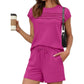 📢📢30% OFF !! ⏰Women's Pintuck T-Shirt & Drawstring Shorts 2-Piece Set