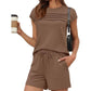 📢📢30% OFF !! ⏰Women's Pintuck T-Shirt & Drawstring Shorts 2-Piece Set