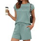📢📢30% OFF !! ⏰Women's Pintuck T-Shirt & Drawstring Shorts 2-Piece Set