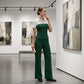 📢📢30% OFF !! ⏰Elegant Striped Lapel Tee & Palazzo Pants 2-Piece Set