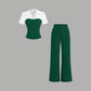 📢📢30% OFF !! ⏰Elegant Striped Lapel Tee & Palazzo Pants 2-Piece Set
