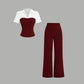 📢📢30% OFF !! ⏰Elegant Striped Lapel Tee & Palazzo Pants 2-Piece Set