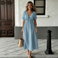 📢📢30% OFF !! ⏰Women's Summer V-Neck Tie-Front Midi Dress