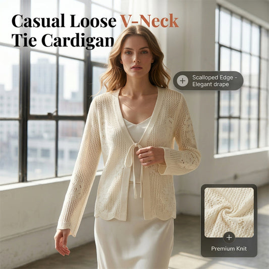 📢📢30% OFF !! ⏰Casual Loose V-Neck Hollow-Out Tie Cardigan