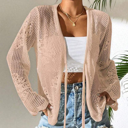📢📢30% OFF !! ⏰Casual Loose V-Neck Hollow-Out Tie Cardigan