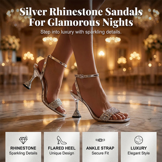 📢📢35% OFF !! ⏰Rhinestone Ankle Strap Sandals with Sculptural Heel