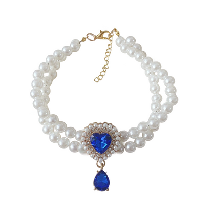 📢📢50% OFF !! ⏰Pet Pearl Necklace with Heart Gem Pendant