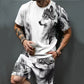 📢📢40% OFF !! ⏰Men's Graphic Print T-Shirt & Shorts Set