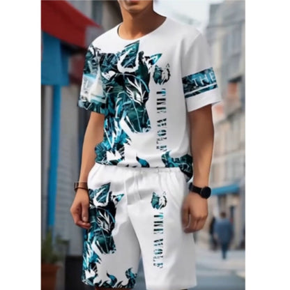 📢📢40% OFF !! ⏰Men's Graphic Print T-Shirt & Shorts Set