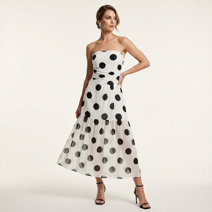 📢📢40% OFF !! ⏰Elegant Strapless Polka Dot Tiered Dress