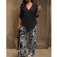 📢📢50% OFF !! ⏰Women's V-Neck Blouse & Printed Wide-Leg Pants Set
