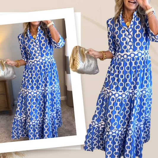 📢📢40% OFF !! ⏰Women’s Geometric Print V-Neck Maxi Dress