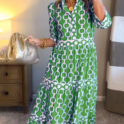 📢📢40% OFF !! ⏰Women’s Geometric Print V-Neck Maxi Dress