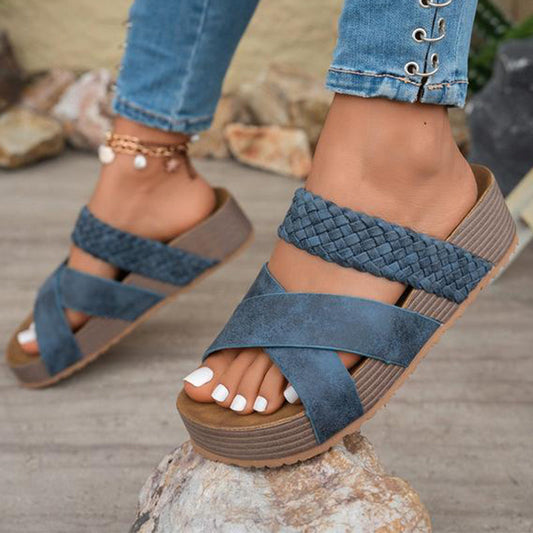 📢📢50% OFF !! ⏰Women's Criss-Cross Woven Strap Wedge Sandals