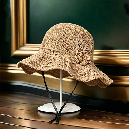 📢📢50% OFF !! ⏰Women's Crochet Bucket Hat with Flower Accent
