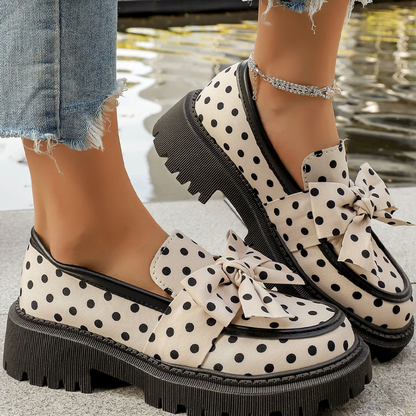 📢📢40% OFF !! ⏰Women's Polka Dot Bow Platform Loafers