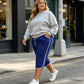 📢📢50% OFF !! ⏰[Plus Size] Solid Color Striped Trim Drawstring Waist Shorts