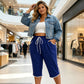 📢📢50% OFF !! ⏰[Plus Size] Solid Color Striped Trim Drawstring Waist Shorts