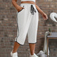 📢📢50% OFF !! ⏰[Plus Size] Solid Color Striped Trim Drawstring Waist Shorts
