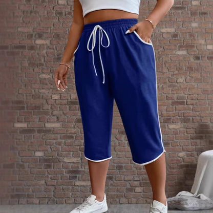 📢📢50% OFF !! ⏰[Plus Size] Solid Color Striped Trim Drawstring Waist Shorts