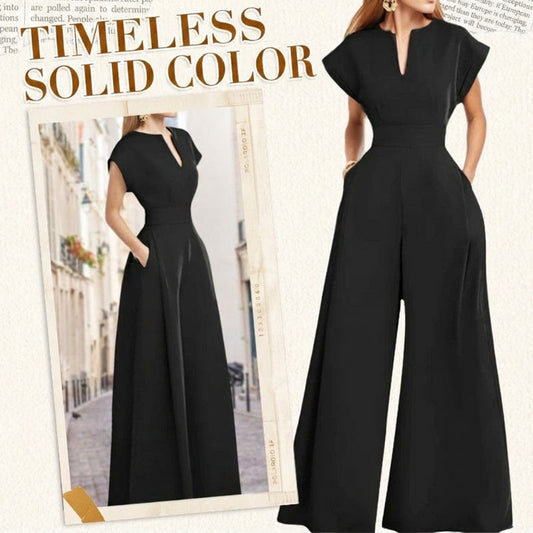📢📢40% OFF !! ⏰Women's V-Neck Short Sleeve Wide-Leg Jumpsuit