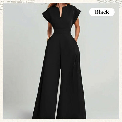 📢📢40% OFF !! ⏰Women's V-Neck Short Sleeve Wide-Leg Jumpsuit