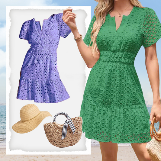 📢📢40% OFF !! ⏰Women's V-Neck Short Sleeve Hollow Out Dress