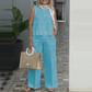 📢📢50% OFF !! ⏰Women's Simple Breathable Suit - Round-Neck Sleeveless Top & Wide-Leg Pants