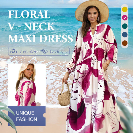 📢📢50% OFF !! ⏰Women’s Floral V-Neck Maxi Dress