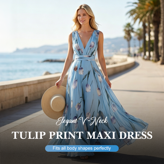 📢📢50% OFF !! ⏰Elegant V-Neck Tulip Print Maxi Dress