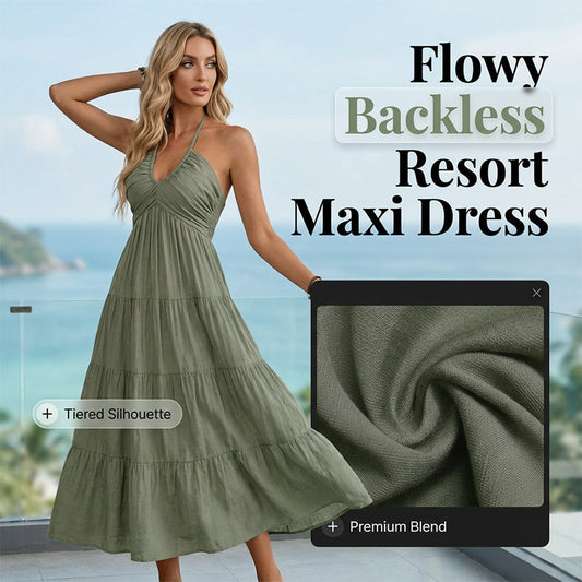 📢📢50% OFF !! ⏰Women's Halter Neck Backless Tiered Maxi Dress