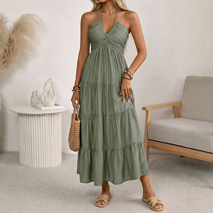 📢📢50% OFF !! ⏰Women's Halter Neck Backless Tiered Maxi Dress
