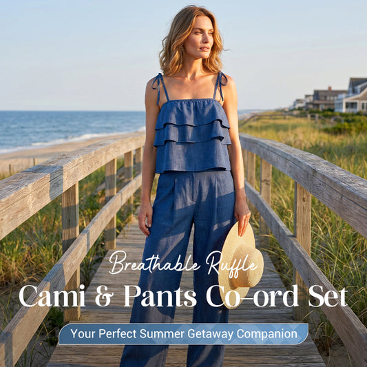 📢📢40% OFF !! ⏰Breathable Ruffle Cami & Pants Co-ord Set