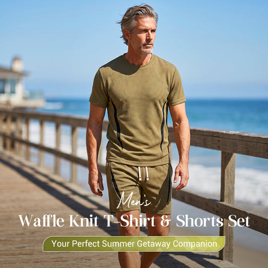 📢📢35% OFF !! ⏰Men's Waffle Knit T-Shirt & Shorts Set