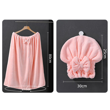 📢📢35% OFF !! ⏰Extra-Large Soft Absorbent Elastic Bathrobe & Hair Drying Cap 2-Piece Set