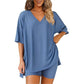 📢📢50% OFF !! ⏰Women's Lounge V-Neck Top & Shorts Set