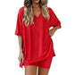 📢📢50% OFF !! ⏰Women's Lounge V-Neck Top & Shorts Set