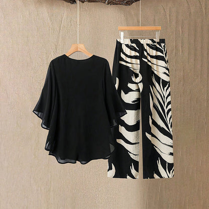 📢📢40% OFF !! ⏰Wemon's Elegant Flowy Top & Printed Pants Set