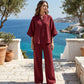📢📢40% OFF !! ⏰Women's Stand-Up Collar Top & Wide-Leg Pants Set