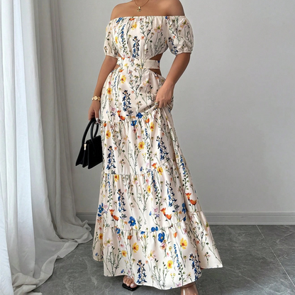 📢📢35% OFF !! ⏰Floral Off-Shoulder Cut-Out Maxi Dress
