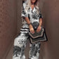 📢📢40% OFF !! ⏰Women's Casual Printed V-Neck Top and Long Pants Set