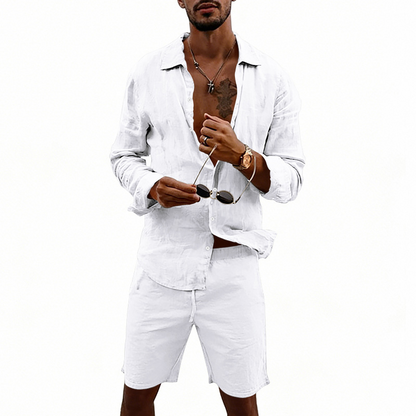 📢📢40% OFF !! ⏰Men's Linen Long Sleeve Shirt & Shorts Set