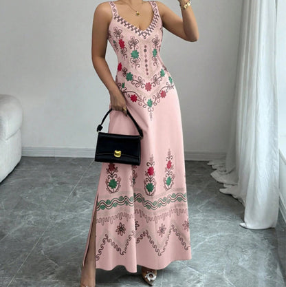 📢📢50% OFF !! ⏰Sleeveless V-Neck Floral Print Slit Dress