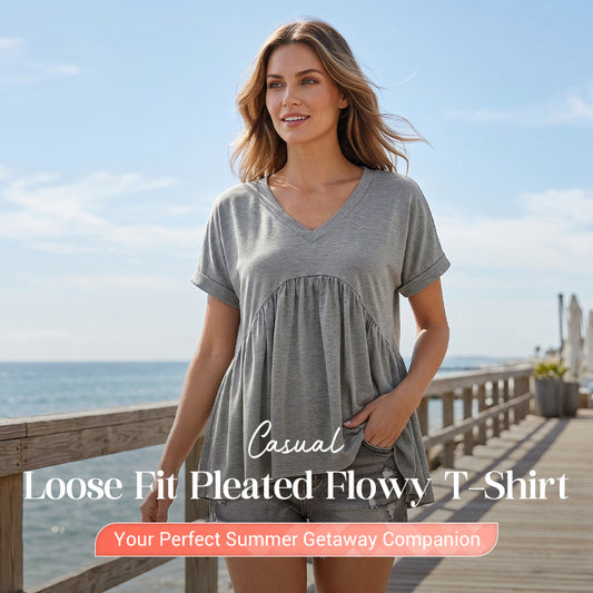 📢📢50% OFF !! ⏰Casual Loose Fit Pleated Flowy T-Shirt