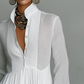 📢📢35% OFF !! ⏰Elegant Pleated White High-Neck Maxi Dress