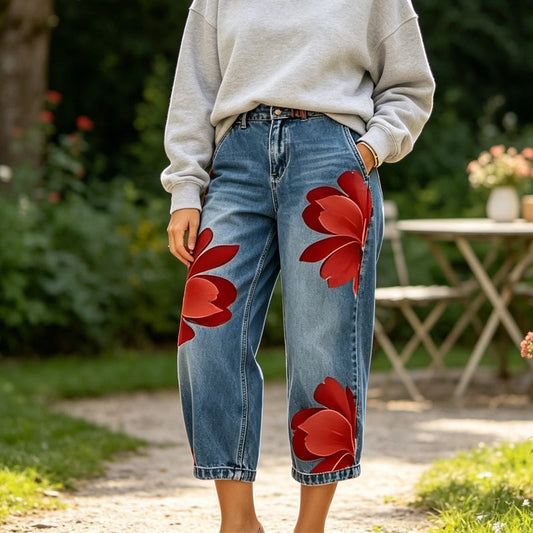 📢📢40% OFF !! ⏰Artistic Flower Wide-Leg Jeans for Women
