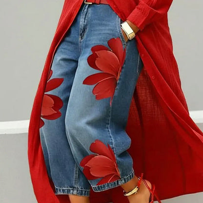 📢📢40% OFF !! ⏰Artistic Flower Wide-Leg Jeans for Women