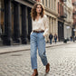 📢📢40% OFF !! ⏰Women's High Waisted Cropped Barrel Jeans